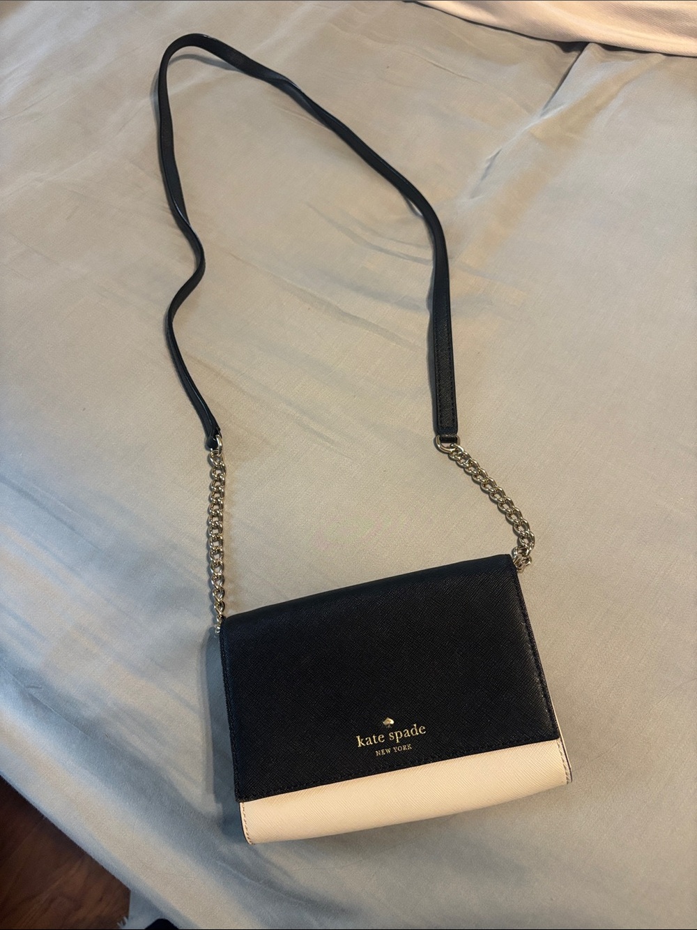 Kate Spade New York Black and Cream Saffiano Leather Crossbody bag
